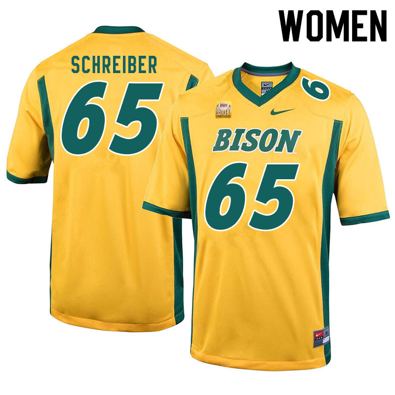 Women #65 Joe Schreiber North Dakota State Bison College Football Jerseys Sale-Yellow - Click Image to Close